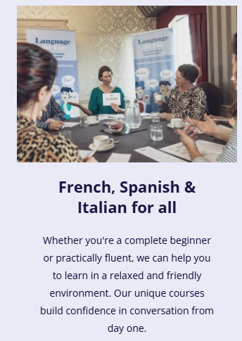 Spanish, French, and Italian group classes for adults